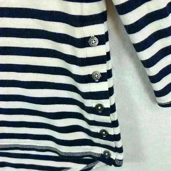 Soft Surroundings Women’s Tee Size Small Blue and White Stripe Boat Neck - Picture 4 of 8